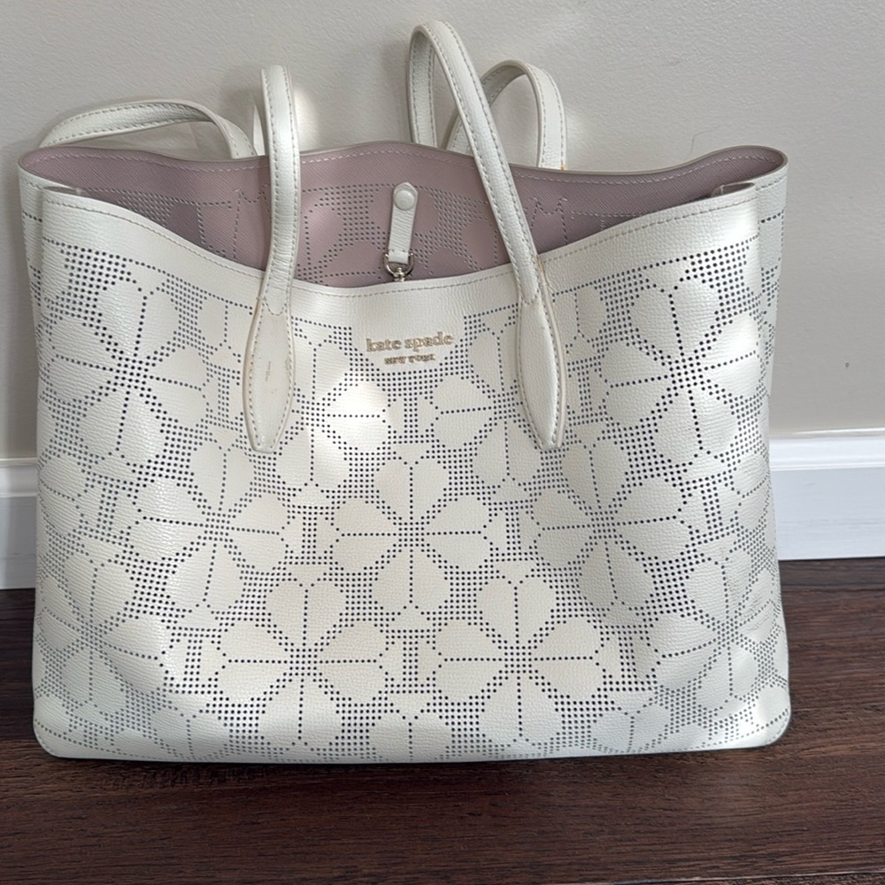 Authentic Kate Spade All Day Leather Perforated Bag - Parchment (White)